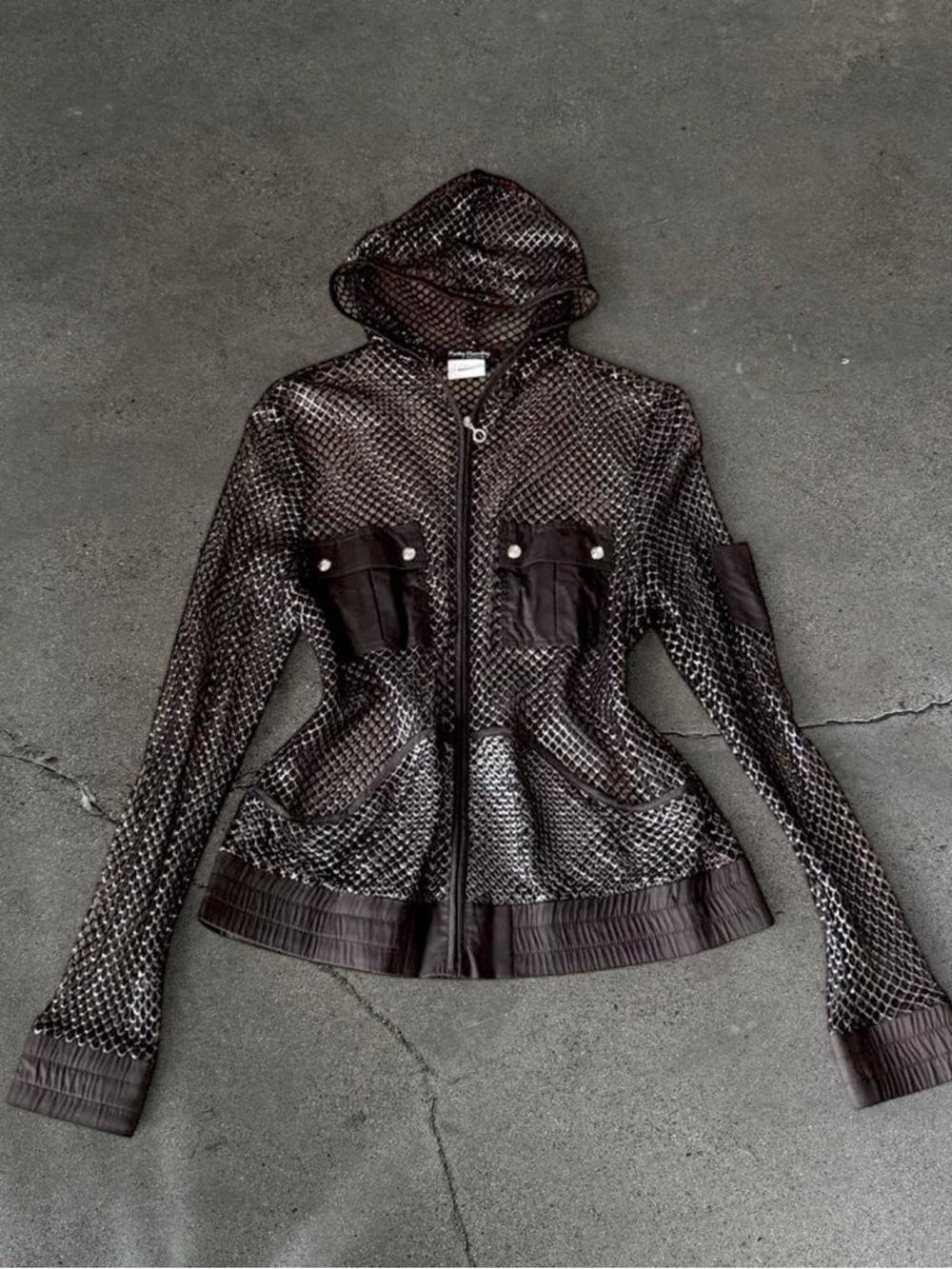 Vintage Cyberpunk Betty Barclay Fishnet Hoodie